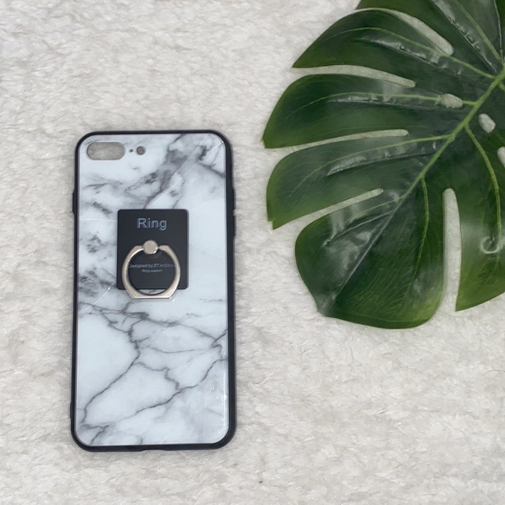 *FREE* White Marble iPhone 678 Plus Protective Glass Case